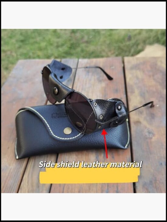 Retro Round Sunglasses with Leather Side Shields - Metal Frame UV Protection